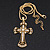 Caviar Simulated Pearl and Swarovski Crystal 'Crux Invicta' Statement Cross Pendant and Chain (Gold) - view 3