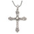 Simulated Pearl and Swarovski Crystal Vintage Style 'Fleur de Lis' Cross Pendant Necklace In Silver Plating - 36cm Length/ 8cm Extension - view 2