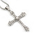 Simulated Pearl and Swarovski Crystal Vintage Style 'Fleur de Lis' Cross Pendant Necklace In Silver Plating - 36cm Length/ 8cm Extension - view 7