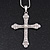Simulated Pearl and Swarovski Crystal Vintage Style 'Fleur de Lis' Cross Pendant Necklace In Silver Plating - 36cm Length/ 8cm Extension - view 1