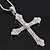 Simulated Pearl and Swarovski Crystal Vintage Style 'Fleur de Lis' Cross Pendant Necklace In Silver Plating - 36cm Length/ 8cm Extension - view 5