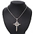 Simulated Pearl and CZ 'Fleur de Lis' Statement Cross Pendant Necklace In Silver Plating - 38cm Length/ 8cm Extension - view 5
