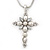 Simulated Pearl and CZ 'Fleur de Lis' Statement Cross Pendant Necklace In Silver Plating - 38cm Length/ 8cm Extension - view 2