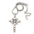 Simulated Pearl and CZ 'Fleur de Lis' Statement Cross Pendant Necklace In Silver Plating - 38cm Length/ 8cm Extension - view 8