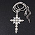 Simulated Pearl and CZ 'Fleur de Lis' Statement Cross Pendant Necklace In Silver Plating - 38cm Length/ 8cm Extension - view 3