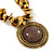 Vintage Cacao Brown 'Medallion' Pendant Necklace On Leather Style Cords In Burn Gold Metal - 38cm Length/ 7cm Extension - view 4