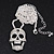 Long Clear Swarovski Crystal 'Skull' Pendant In Rhodium Plating - 74cm Length/ 10cm Extension - view 3