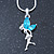Delicate Aquamarine Coloured CZ 'Fairy' Pendant Necklace In Rhodium Plating - 42cm Length/ 5cm Extension - March Birth Stone - view 2