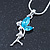 Delicate Aquamarine Coloured CZ 'Fairy' Pendant Necklace In Rhodium Plating - 42cm Length/ 5cm Extension - March Birth Stone - view 3