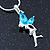Delicate Aquamarine Coloured CZ 'Fairy' Pendant Necklace In Rhodium Plating - 42cm Length/ 5cm Extension - March Birth Stone - view 4