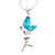 Delicate Aquamarine Coloured CZ 'Fairy' Pendant Necklace In Rhodium Plating - 42cm Length/ 5cm Extension - March Birth Stone