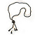 Long Black Faceted Glass Bead & Gold Beaded Chain Tassel Necklace - 76cm Length/ 12cm Tassel