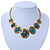Ethnic Green Resin Oval Stone In Burn Gold Metal Choker Necklace - 34cm Length/ 6cm Extender - view 2