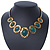 Ethnic Green Resin Oval Stone In Burn Gold Metal Choker Necklace - 34cm Length/ 6cm Extender - view 8