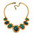 Ethnic Green Resin Oval Stone In Burn Gold Metal Choker Necklace - 34cm Length/ 6cm Extender