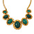 Ethnic Green Resin Oval Stone In Burn Gold Metal Choker Necklace - 34cm Length/ 6cm Extender - view 4