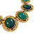 Ethnic Green Resin Oval Stone In Burn Gold Metal Choker Necklace - 34cm Length/ 6cm Extender - view 7