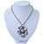 Vintage Hammered 'Flower' Pendant Necklace In Burn Silver Finish - 40cm Length/ 7cm Extender - view 4