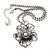 Vintage Hammered 'Flower' Pendant Necklace In Burn Silver Finish - 40cm Length/ 7cm Extender - view 5