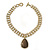 Vintage 'Cracked Effect' Teardrop Pendant Necklace With T-Bar Closure In Burn Gold Metal - 42cm Length