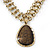 Vintage 'Cracked Effect' Teardrop Pendant Necklace With T-Bar Closure In Burn Gold Metal - 42cm Length - view 3