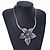 Large Textured 'Flower' Pendant Ethnic Necklace In Burn Silver Metal - 38cm Length/ 6cm Extender - view 6
