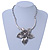 Large Textured 'Flower' Pendant Ethnic Necklace In Burn Silver Metal - 38cm Length/ 6cm Extender - view 7