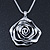 Rhodium Plated Open Rose Pendant Necklace - 42cm Length/ 6cm Extender - view 3