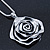 Rhodium Plated Open Rose Pendant Necklace - 42cm Length/ 6cm Extender - view 6