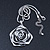Rhodium Plated Open Rose Pendant Necklace - 42cm Length/ 6cm Extender - view 7