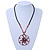 Copper Tone Black/Red Glass Bead Medallion Pendant  Black Leather Style Cord Necklace - 52cm Length - view 3