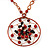 Copper Tone Black/Red Glass Bead Medallion Pendant  Black Leather Style Cord Necklace - 52cm Length - view 2