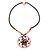 Copper Tone Black/Red Glass Bead Medallion Pendant  Black Leather Style Cord Necklace - 52cm Length - view 4
