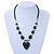 Dark Green Glass 'Heart' Pendant Necklace On Black Leather Style Cord - 50cm Length - view 2