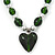 Dark Green Glass 'Heart' Pendant Necklace On Black Leather Style Cord - 50cm Length - view 3