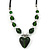 Dark Green Glass 'Heart' Pendant Necklace On Black Leather Style Cord - 50cm Length - view 5