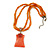 Vintage Bead Orange Square Glass Pendant Necklace In Antique Gold Metal - 38cm Length/ 5cm Extender - view 2