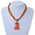 Vintage Bead Orange Square Glass Pendant Necklace In Antique Gold Metal - 38cm Length/ 5cm Extender - view 3