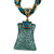 Vintage Bead Malachite Green Square Glass Pendant Necklace In Antique Gold Metal - 38cm Length/ 5cm Extender