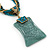 Vintage Bead Malachite Green Square Glass Pendant Necklace In Antique Gold Metal - 38cm Length/ 5cm Extender - view 6