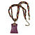 Vintage Bead Purple Square Glass Pendant Necklace In Antique Gold Metal - 38cm Length/ 5cm Extender - view 2