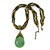 Vintage Bead Light Green Teardrop Glass Pendant Necklace In Antique Gold Metal - 38cm Length/ 5cm Extender - view 2