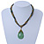 Vintage Bead Light Green Teardrop Glass Pendant Necklace In Antique Gold Metal - 38cm Length/ 5cm Extender - view 3