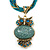 Vintage Bead 'Green Grey Owl' Pendant Necklace In Antique Gold Metal - 38cm Length/ 5cm Extender