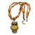 Vintage Bead 'Gold Owl' Pendant Necklace In Antique Gold Metal - 38cm Length/ 5cm Extender - view 4