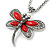 Vintage Hammered Butterfly Pendant On Mesh Chain (Red/ Burn Silver) - 44cm Length/ 6cm Extension - view 2