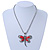 Vintage Hammered Butterfly Pendant On Mesh Chain (Red/ Burn Silver) - 44cm Length/ 6cm Extension - view 5