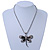 Vintage Hammered Butterfly Pendant On Thick Mesh Chain (Black/ Burn Silver) - 44cm Length/ 6cm Extension - view 4