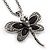 Vintage Hammered Butterfly Pendant On Thick Mesh Chain (Black/ Burn Silver) - 44cm Length/ 6cm Extension - view 7