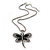 Vintage Hammered Butterfly Pendant On Thick Mesh Chain (Black/ Burn Silver) - 44cm Length/ 6cm Extension - view 3